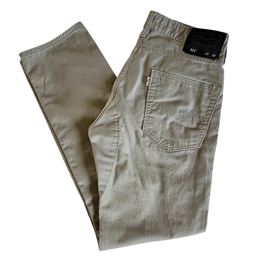 Levi's 511 Slim Fit‎ Pants Mens 32x32 Khaki Tan Button Fly Cotton Stretch Chino